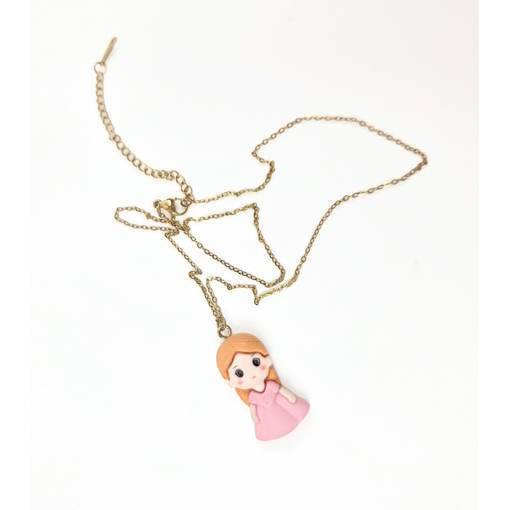 Princess Charm Soft Clay Pendent Stainless Steel Necklace Size 16" & 2" Extender